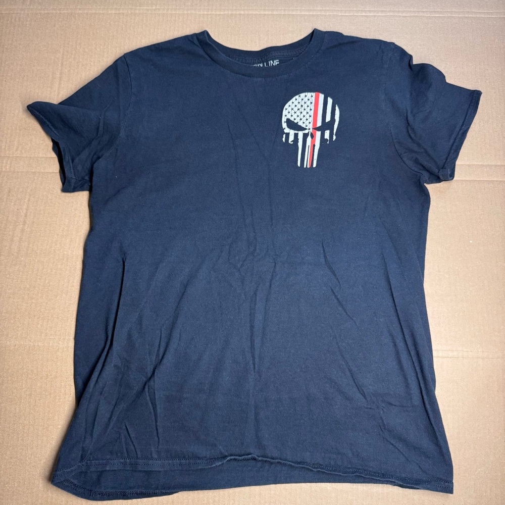 Black Thin Red Line Punisher Graphic T-Shirt size M